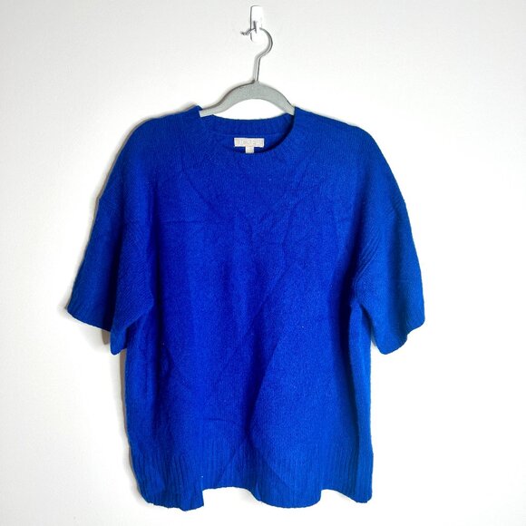 J. Crew Oversized Vintage Wool Sweater-Tee 100% Lambswool Royal Blue Preppy Sz S - Picture 2 of 6